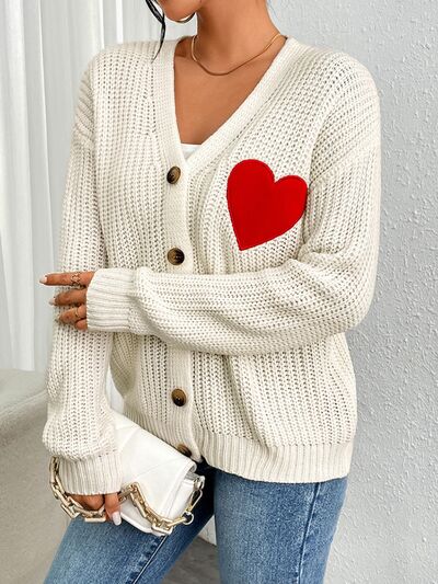 Heart Button Up Dropped Shoulder Cardigan – The last pg