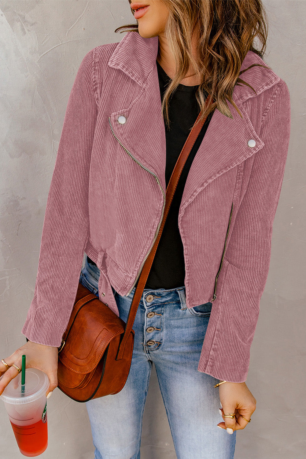 Scarlett Belted Zip-Up Corduroy Jacket