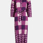 Plaid Accordion Pleated Tie Waist Collared Dress