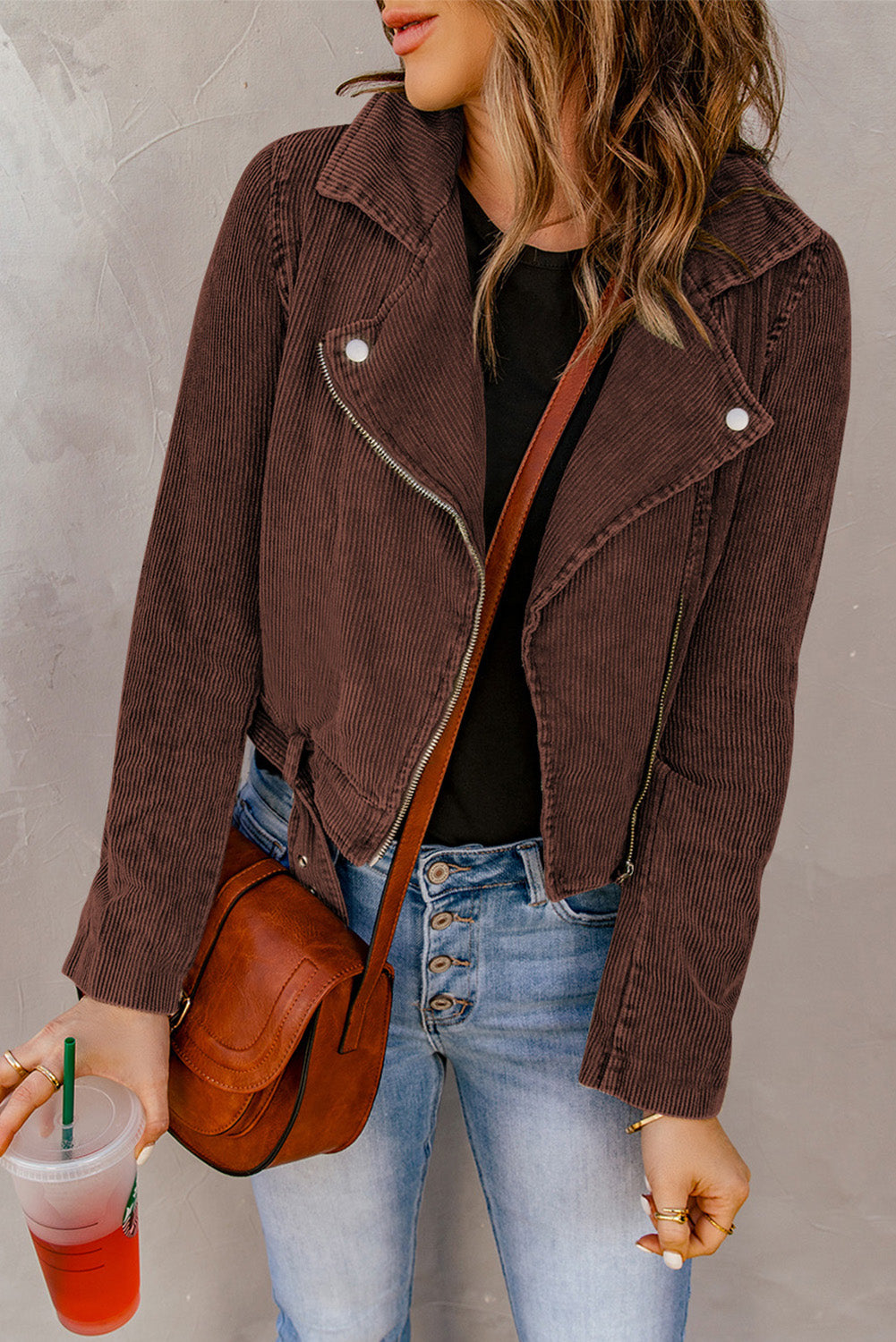 Scarlett Belted Zip-Up Corduroy Jacket