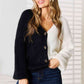 Woven Right Contrast Button-Front V-Neck Cardigan