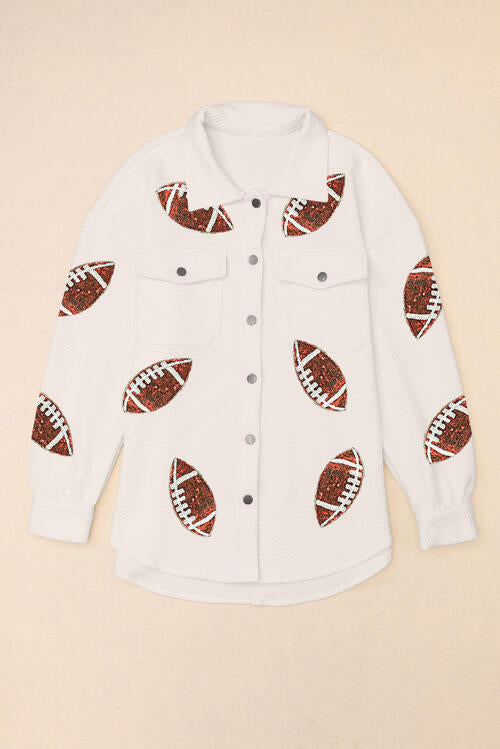 It's THE Sequin Football Shacket