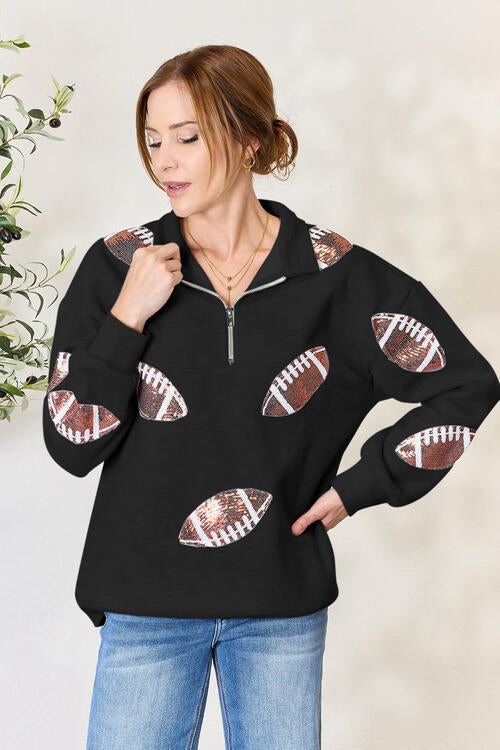 Football Sunday Shimmer Sequin Quarter-Zip Sweatshirt