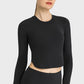 Side Slit Long Sleeve Round Neck Crop Top