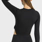 Side Slit Long Sleeve Round Neck Crop Top