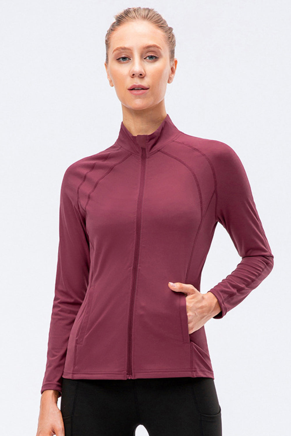 Zip Up Exposed Seam Top with Pockets