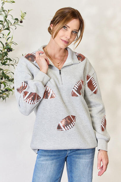 Football Sunday Shimmer Sequin Quarter-Zip Sweatshirt