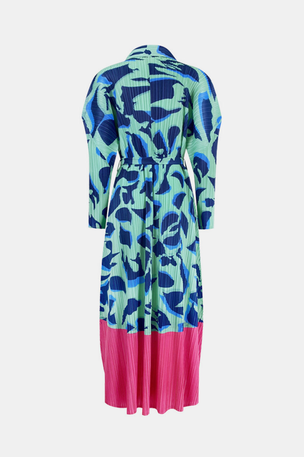 Printed Contrast Accordion Pleated Shirt Dress