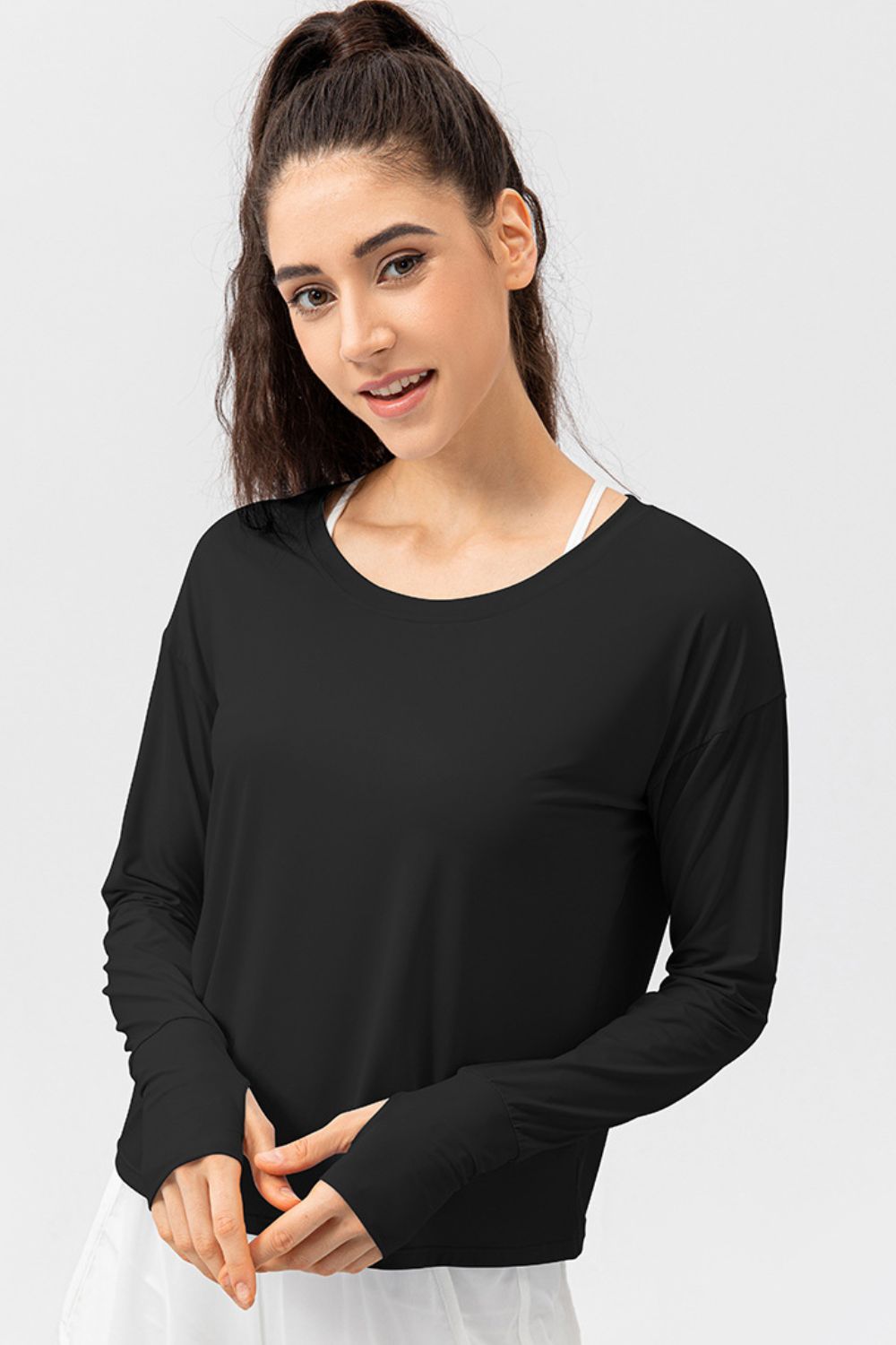 Breathable Round Neck Dropped Shoulder Top