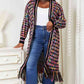 Double Take Full Size Multicolored Open Front Fringe Hem Cardigan