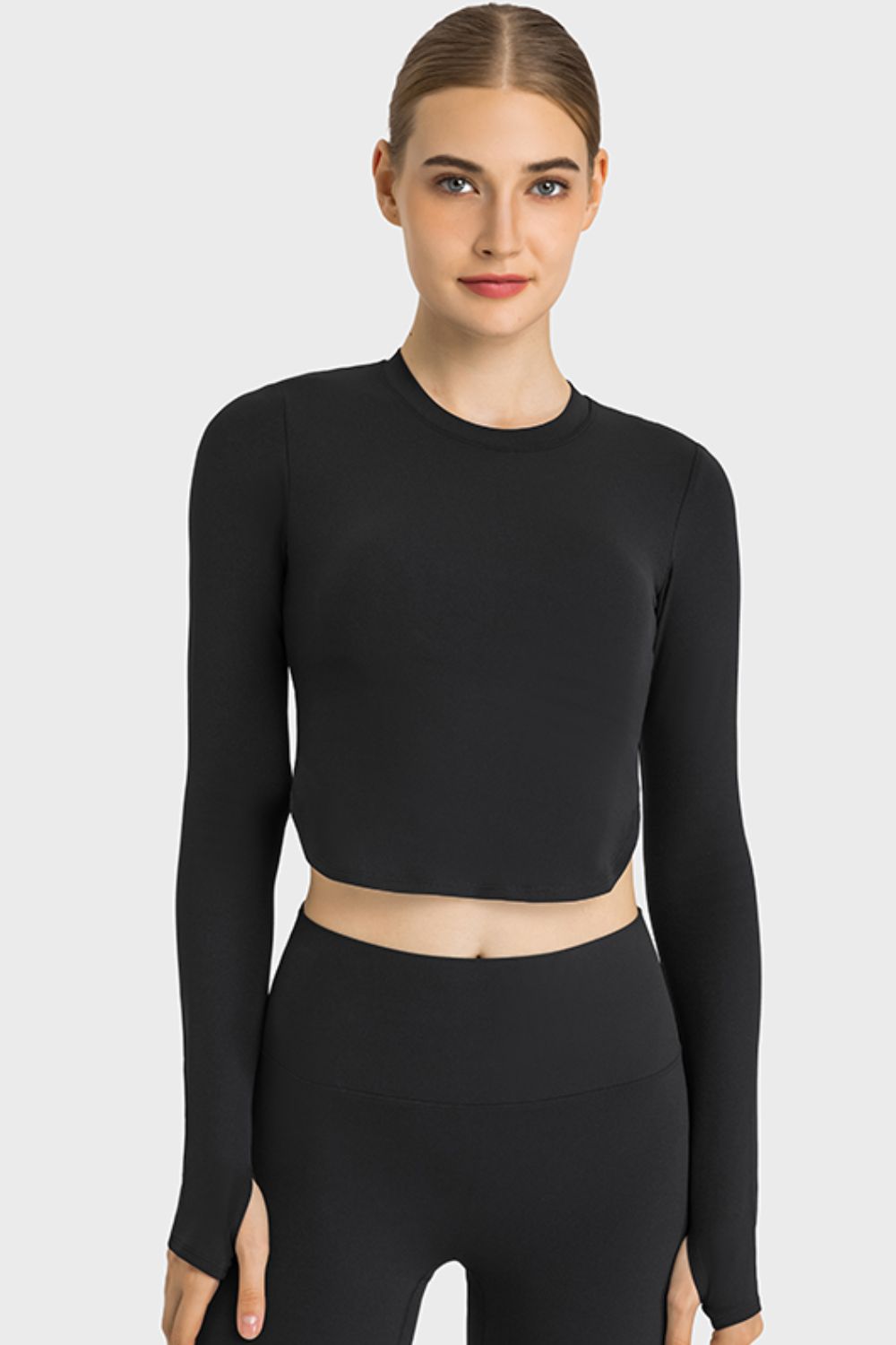 Side Slit Long Sleeve Round Neck Crop Top – The last pg