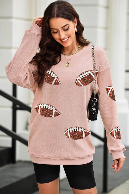 All the Sequins Football Patch Corduroy Sweatshirt