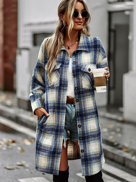 Nina Plaid Button-Up Shacket with Pockets