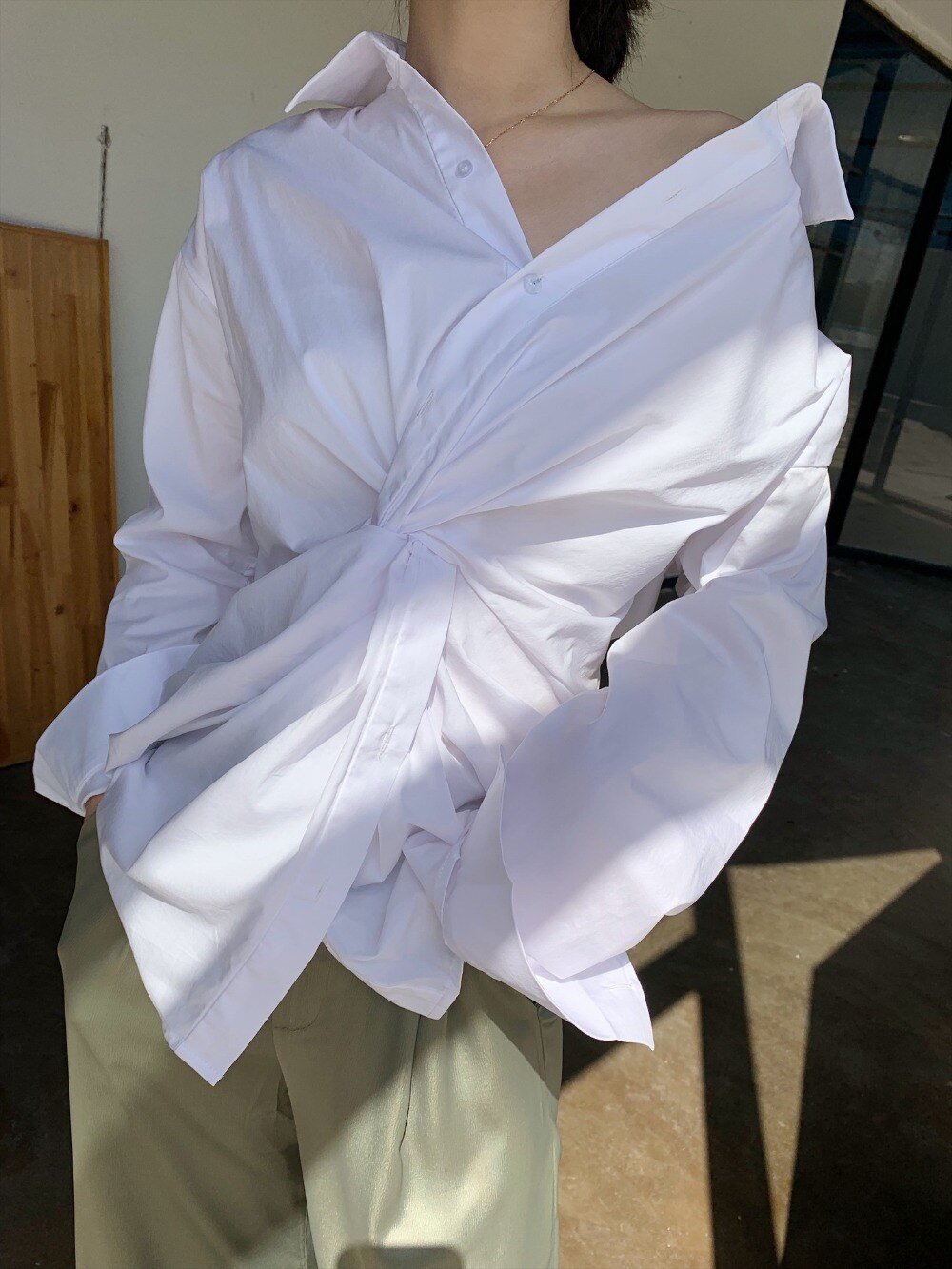 Twisted Drama White Button Up Shirt