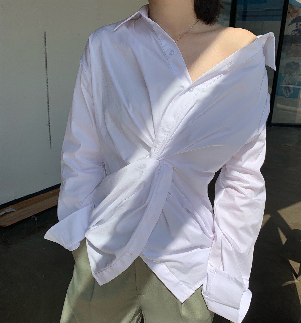 Twisted Drama White Button Up Shirt